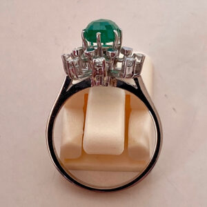 18K White Gold Sunburst Diamond Emerald Ring