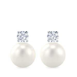 1.00 ct. D IF Diamond Earrings with 10 mm Akoya pearls in 18k Gold / Platinum Settings