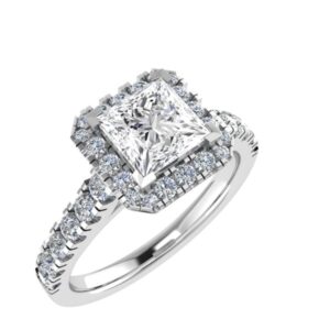 Royal Halo Ring For Princess Diamonds 18k Gold / Platinum